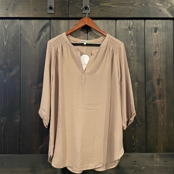 Pleione Tops - Pleione Brown Tunic with Batwing Sleeves and Relaxed Fit